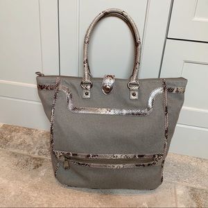 Badgley Mischka Gray Flannel Tote w/Snakeskin Trim